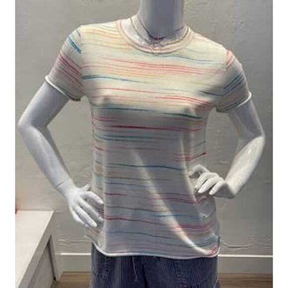 J.Society Short Sleeve Knit Tee Off White Fiesta Stripe 5800-FIE00 NEW Large L - Picture 2 of 9